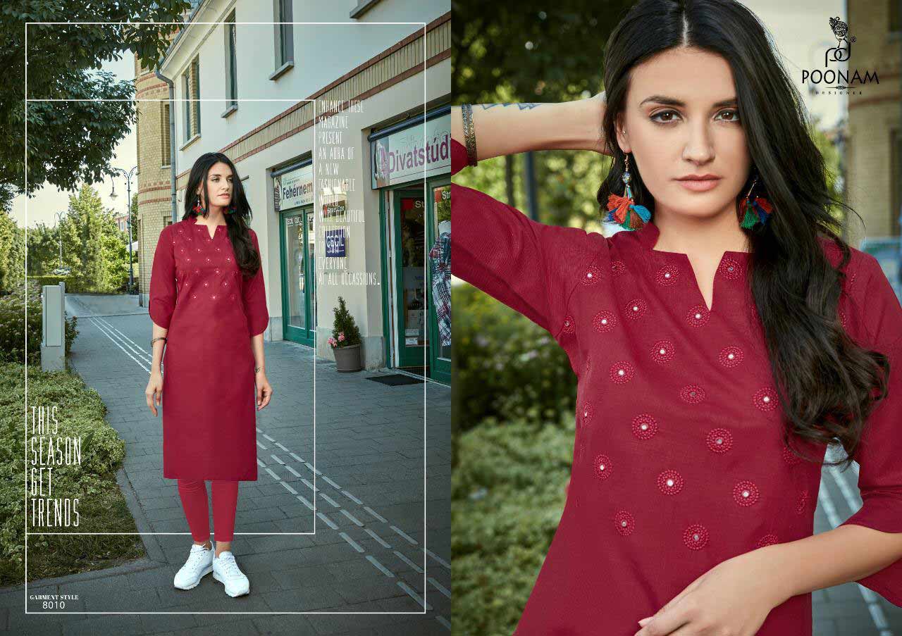 Diva Vol-8 Poonam Designer Embroidery Cotton Kurti Diva Vol-8 Poonam Designer Embroidery Cotton Kurti